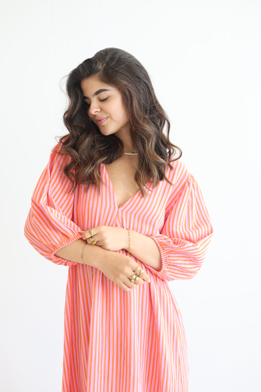3/4 Arm Musselinkleid Summer Striped