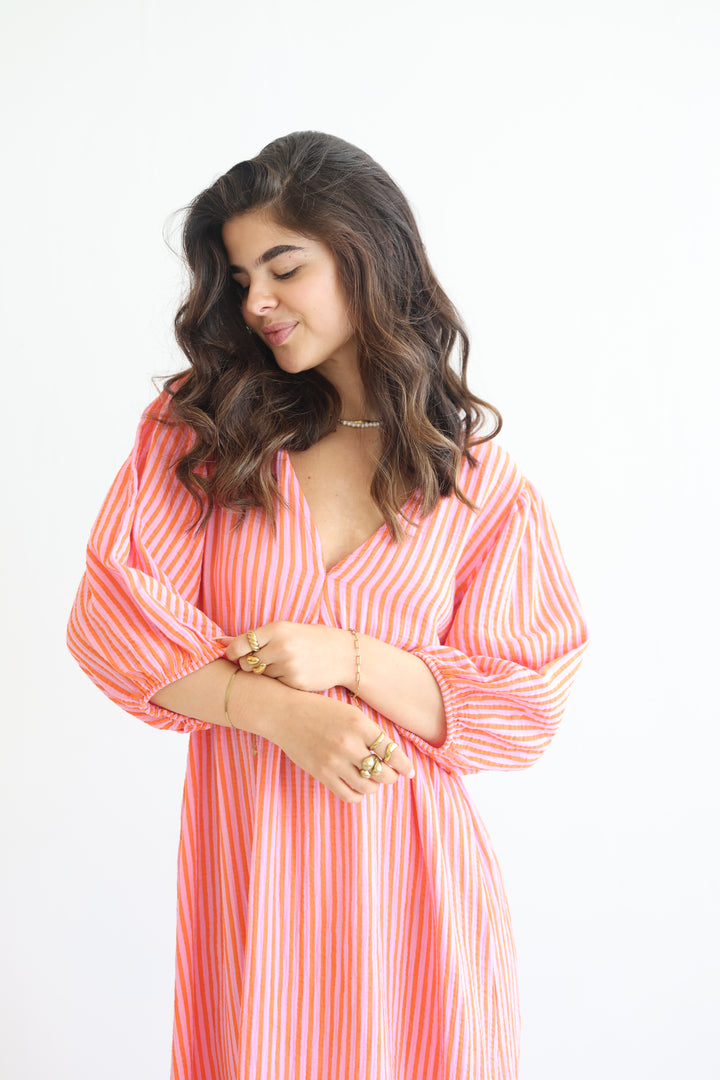 3/4 Arm Musselinkleid Summer Striped