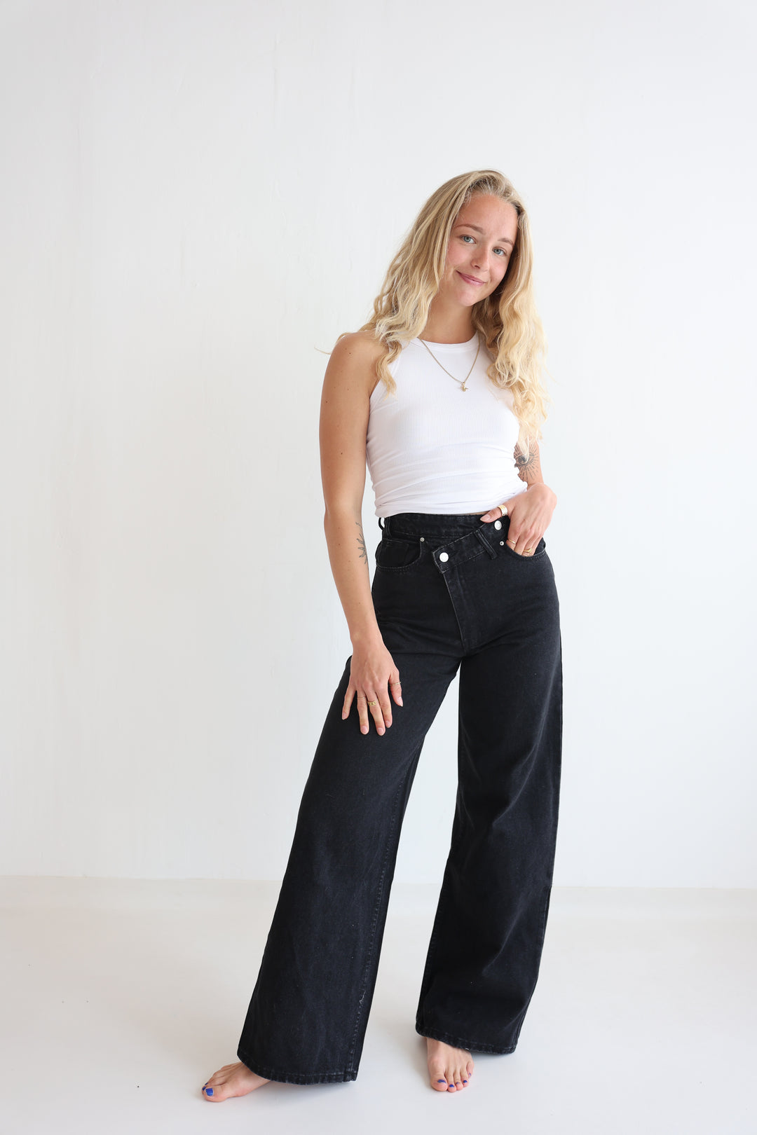 Cross Front Wide Leg Jeans