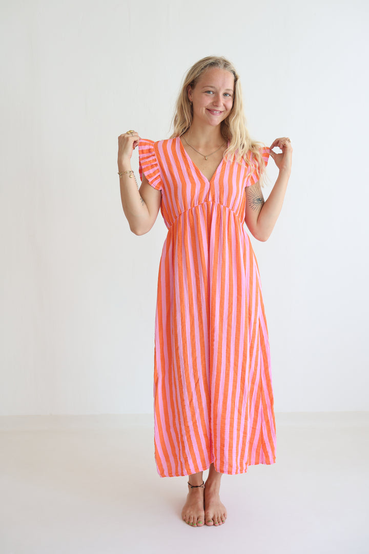 Langes Musselinkleid Blockstripes