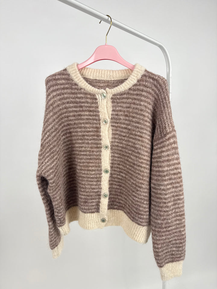 GESTREIFTER CARDIGAN MOODLINE KNIT MOCCA (B-WARE)