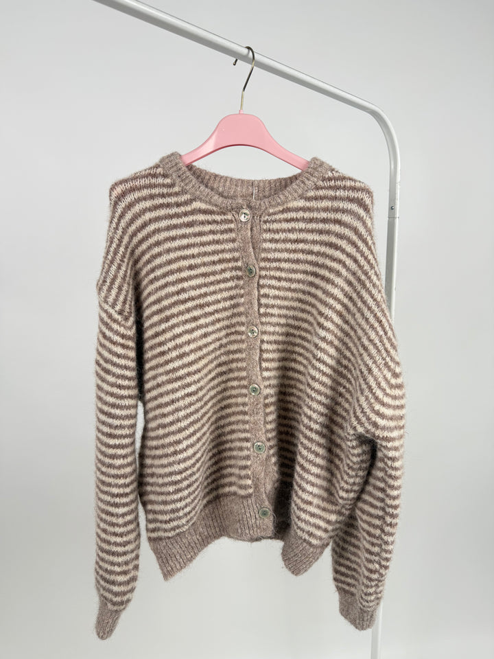 GESTREIFTER CARDIGAN MOODLINE KNIT TAUPE (B-WARE)