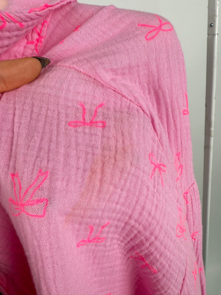 KURZES BLUSENHEMD AUS MUSSELIN BEAUTY BOWS PINK/NEONPINK (B-WARE)