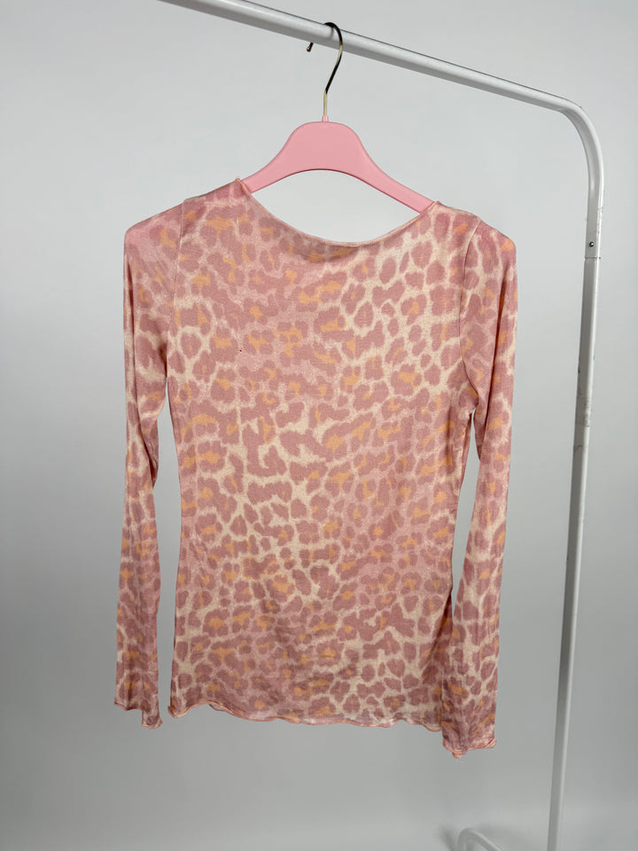 CASHMERE LONGSLEEVE MIT LEOPRINT ROSA (B-WARE)