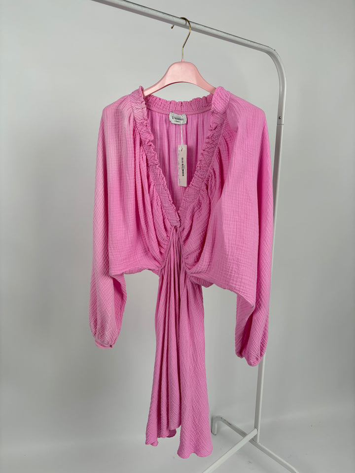 MUSSELINKLEID MIT BALLONÄRMELN BOHEMIAN PINK (B-WARE)