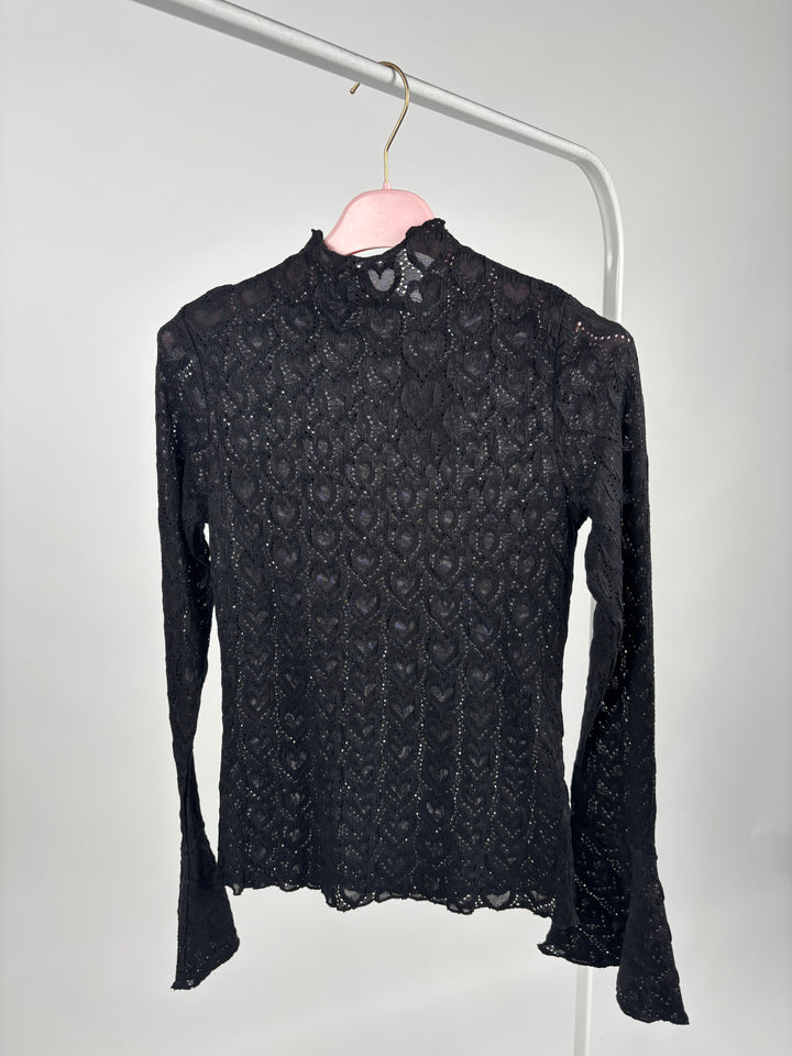 SPITZENLONGSLEEVE HEARTFUL SCHWARZ GR. S/M (B-WARE)