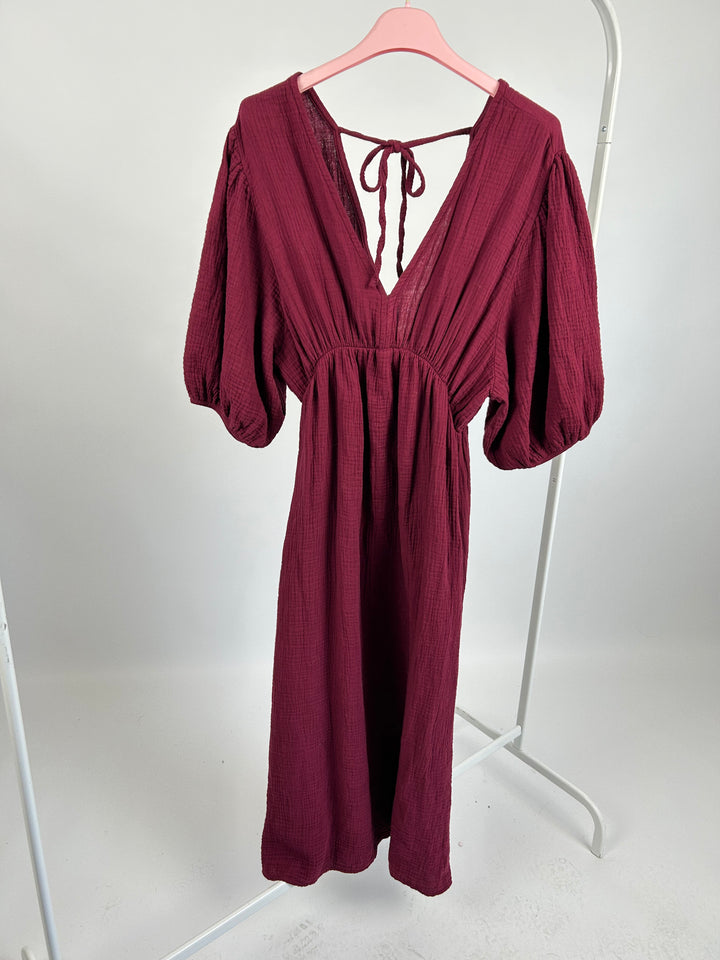 LANGES KLEID AUS MUSSELIN AVA BORDEAUX (B-WARE)