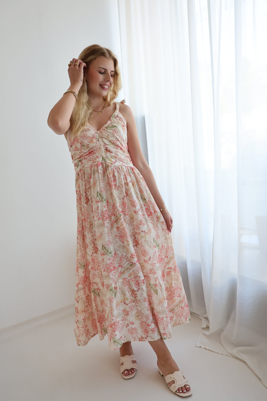 Langes Viskosekleid mit Floralprint Florenz
