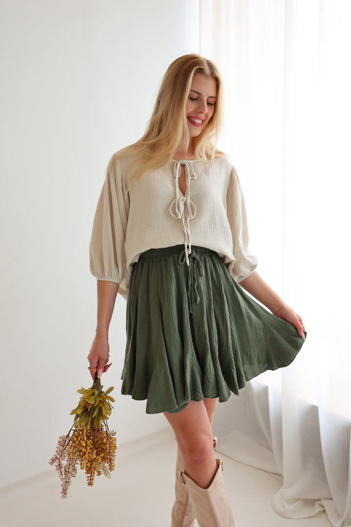 Musselinbluse mit Schleifen Linnea