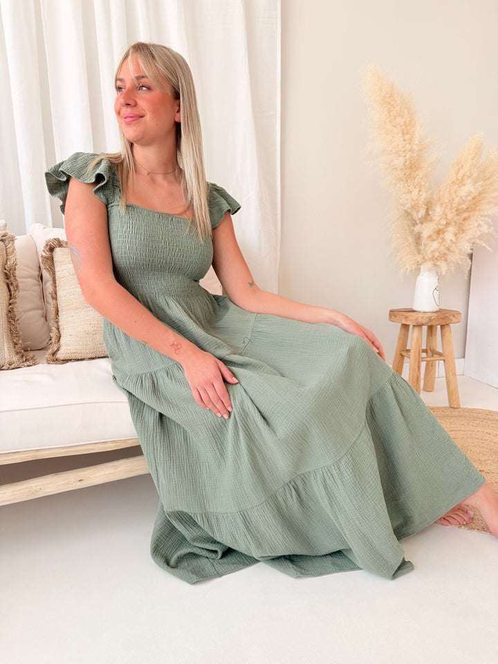 Langes Kleid mit Raffung Livia