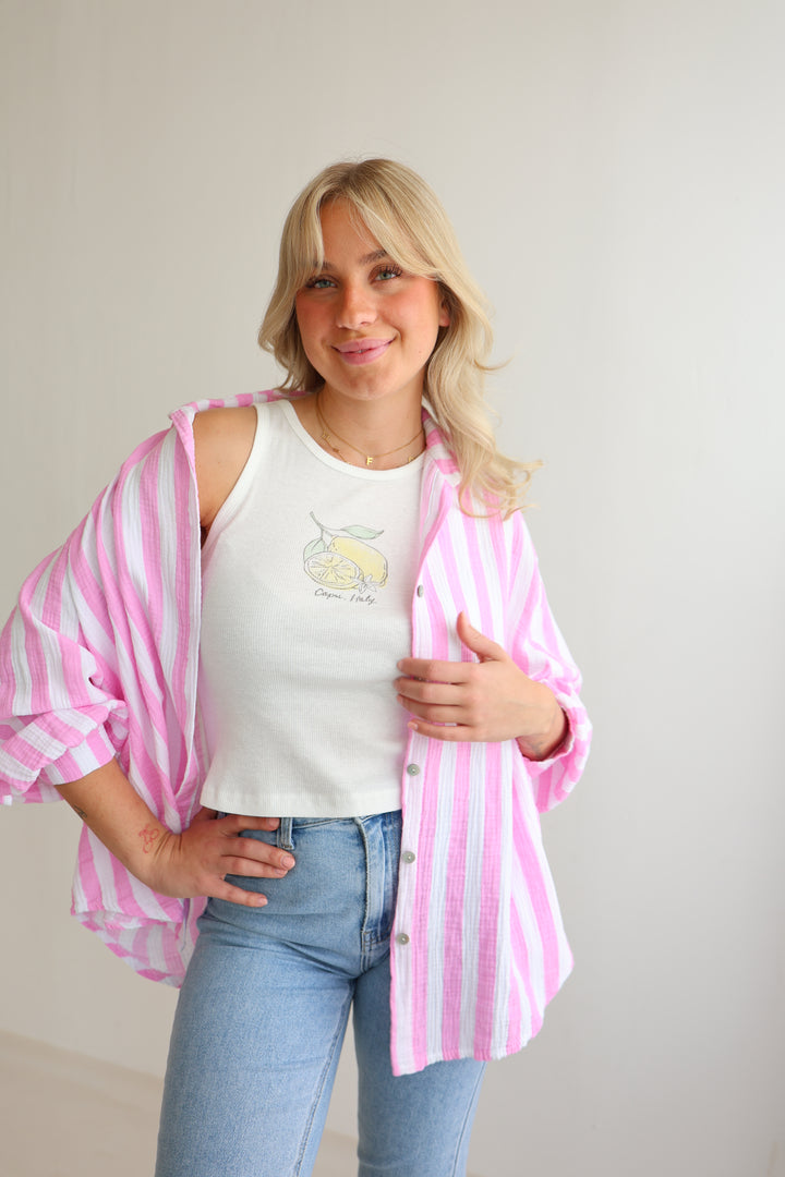 Kurzes Blusenhemd aus Musselin Blockstripes (Pastell)