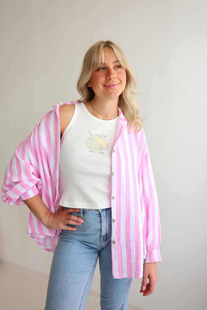 Kurzes Blusenhemd aus Musselin Blockstripes (Pastell)