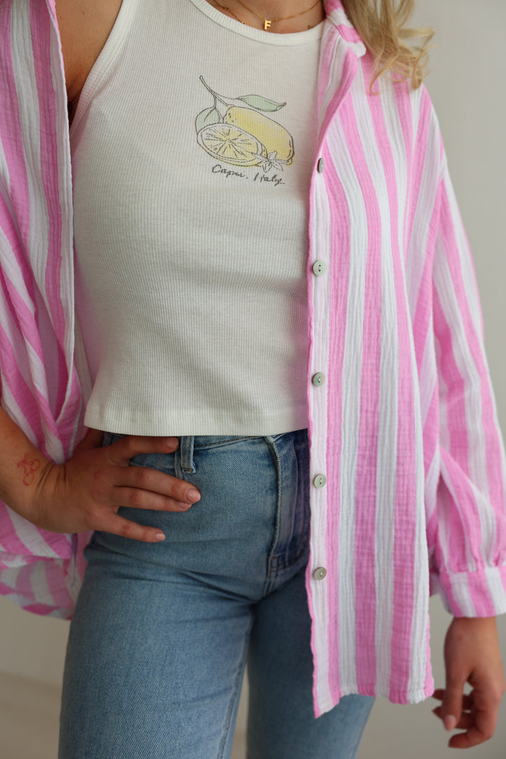 Kurzes Blusenhemd aus Musselin Blockstripes (Pastell)
