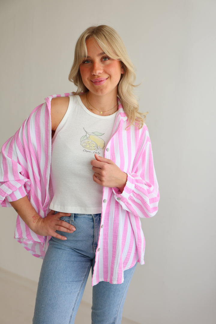 Kurzes Blusenhemd aus Musselin Blockstripes (Pastell)