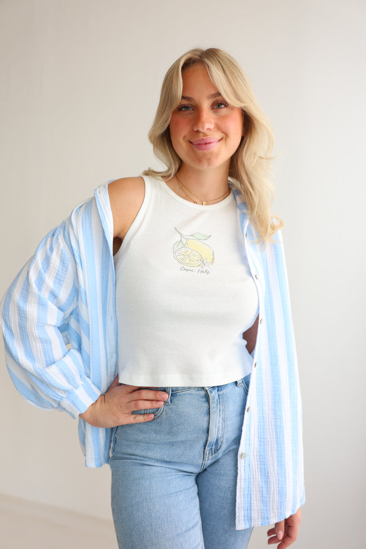 Kurzes Blusenhemd aus Musselin Blockstripes (Pastell)