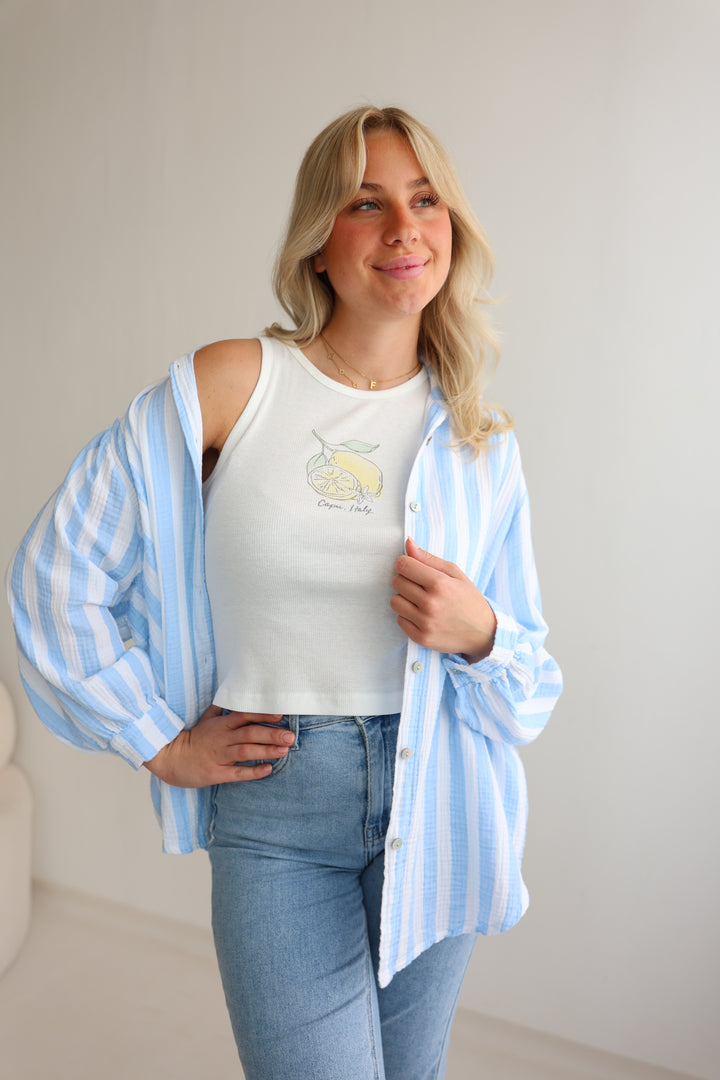 Kurzes Blusenhemd aus Musselin Blockstripes (Pastell)