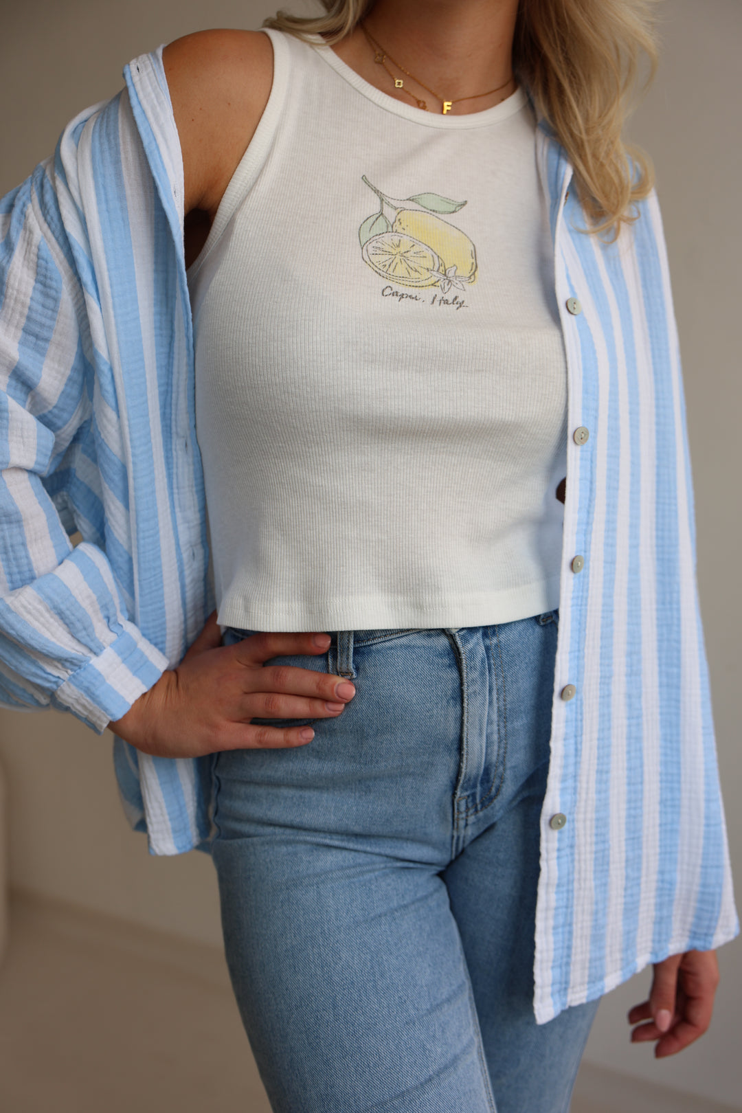 Kurzes Blusenhemd aus Musselin Blockstripes (Pastell)
