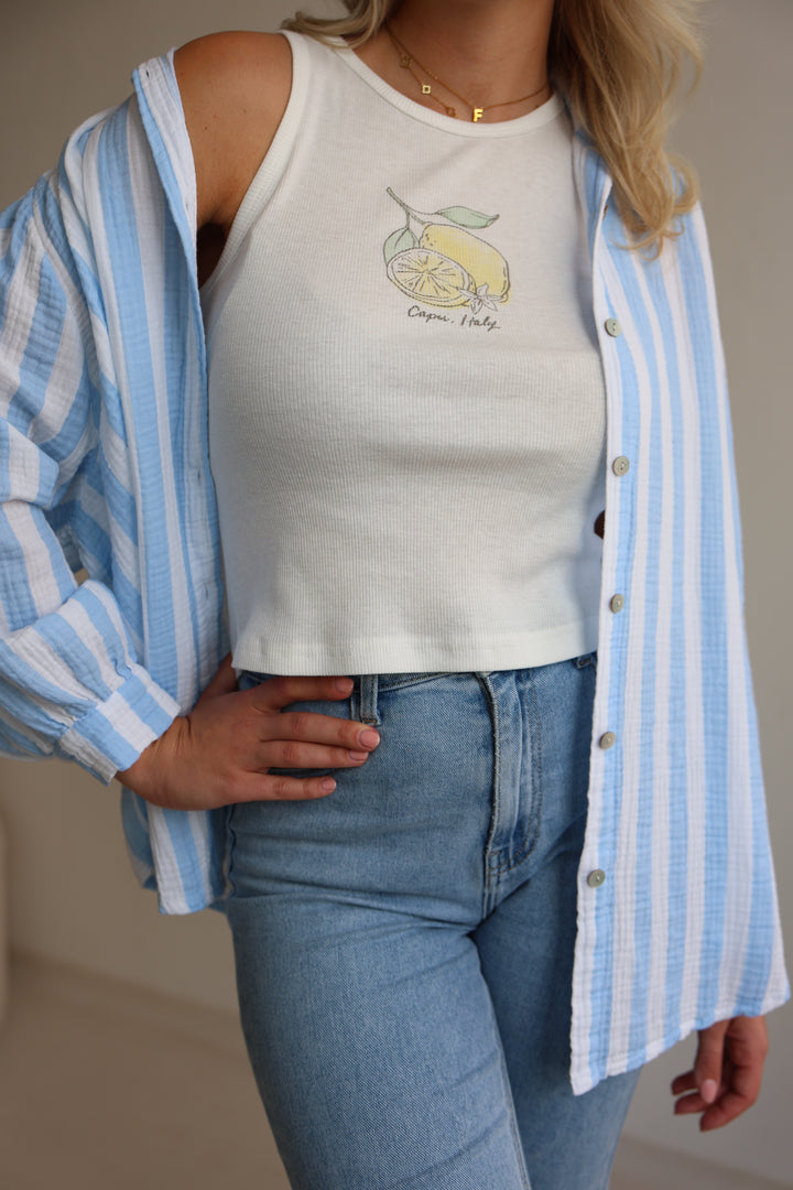 Kurzes Blusenhemd aus Musselin Blockstripes (Pastell)