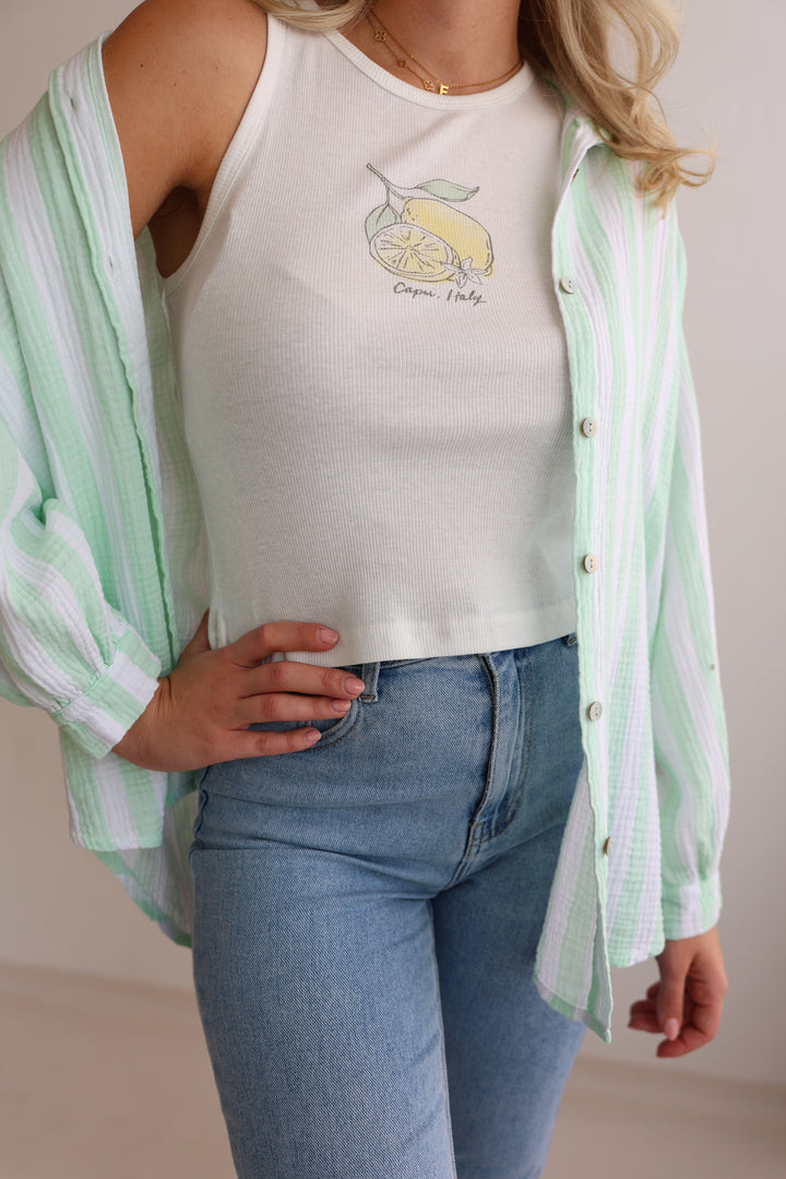 Kurzes Blusenhemd aus Musselin Blockstripes (Pastell)