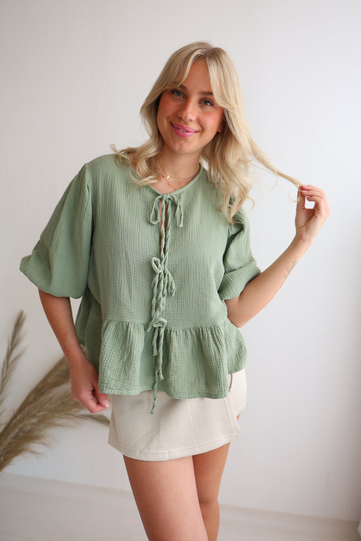 Musselinbluse mit Schleifen Linnea