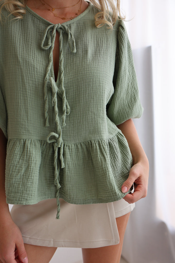 Musselinbluse mit Schleifen Linnea