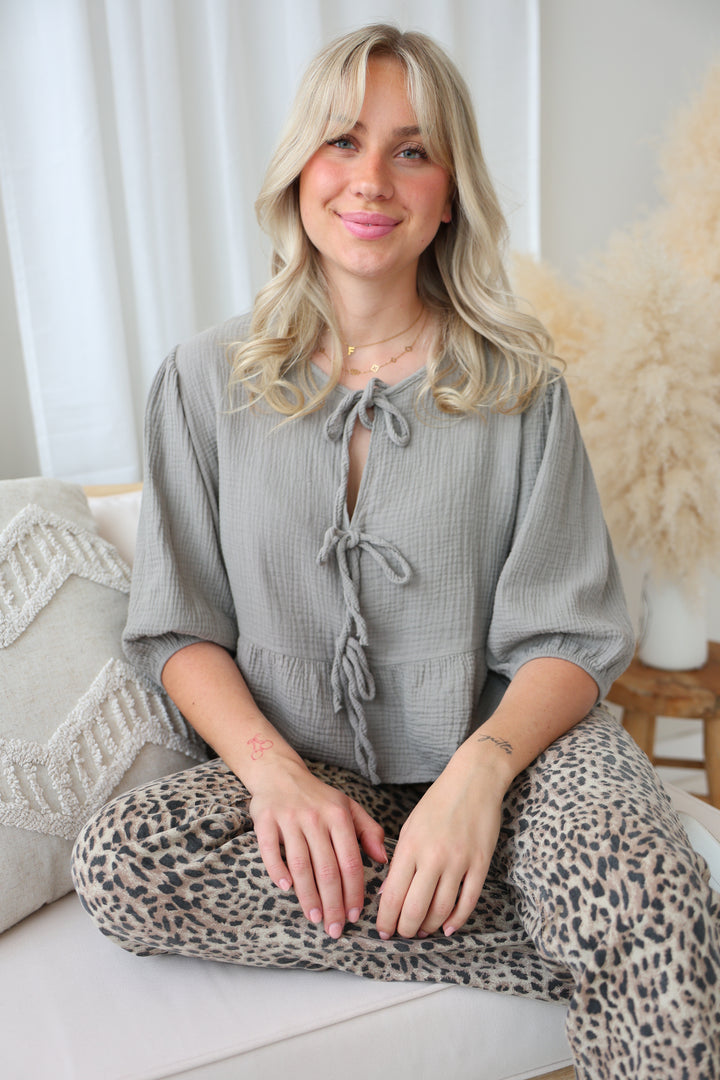 Musselinbluse mit Schleifen Linnea