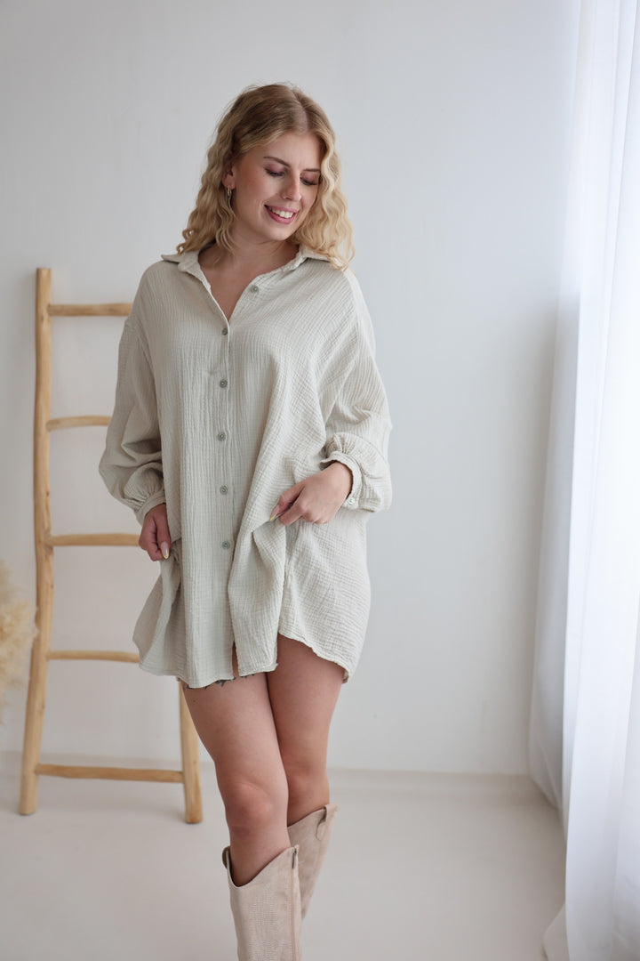 Oversize Blusenhemd aus Musselin (einfarbig)