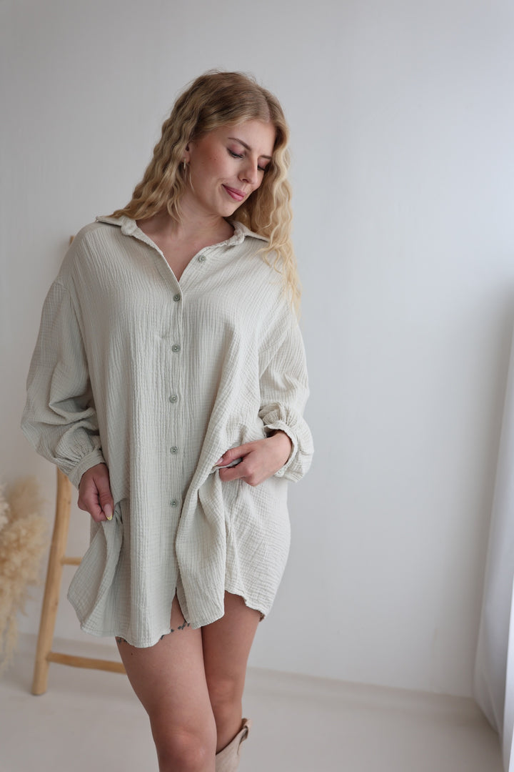 Oversize Blusenhemd aus Musselin (einfarbig)