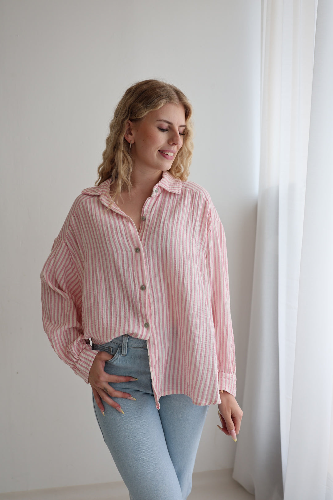 Kurzes Blusenhemd aus Musselin Wide Stripes