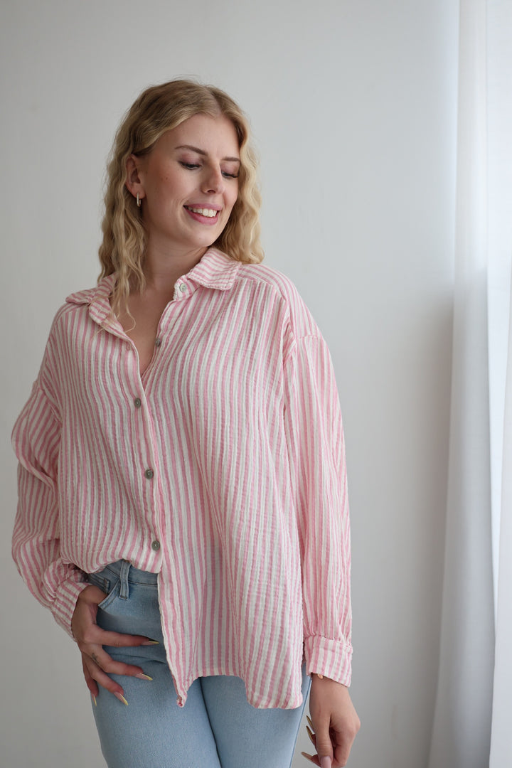 Kurzes Blusenhemd aus Musselin Wide Stripes