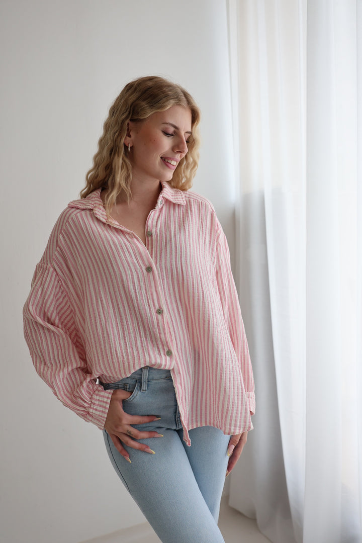 Kurzes Blusenhemd aus Musselin Wide Stripes