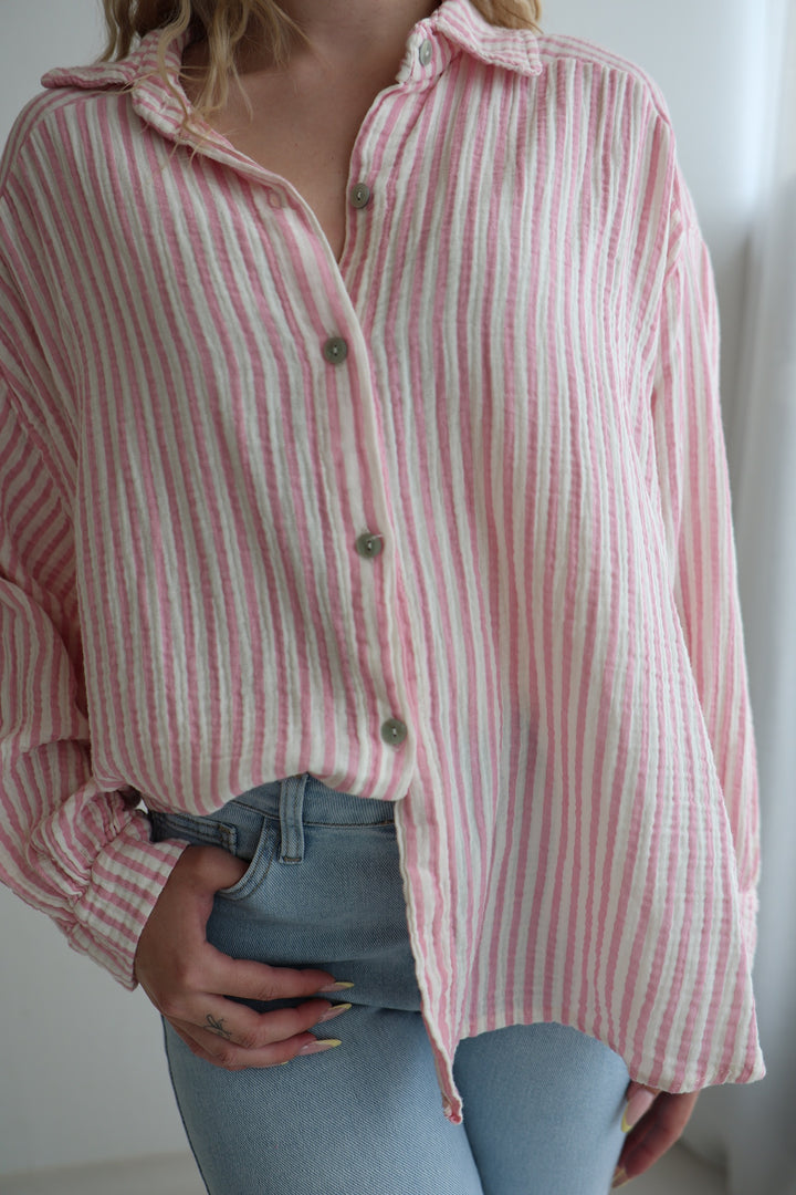 Kurzes Blusenhemd aus Musselin Wide Stripes