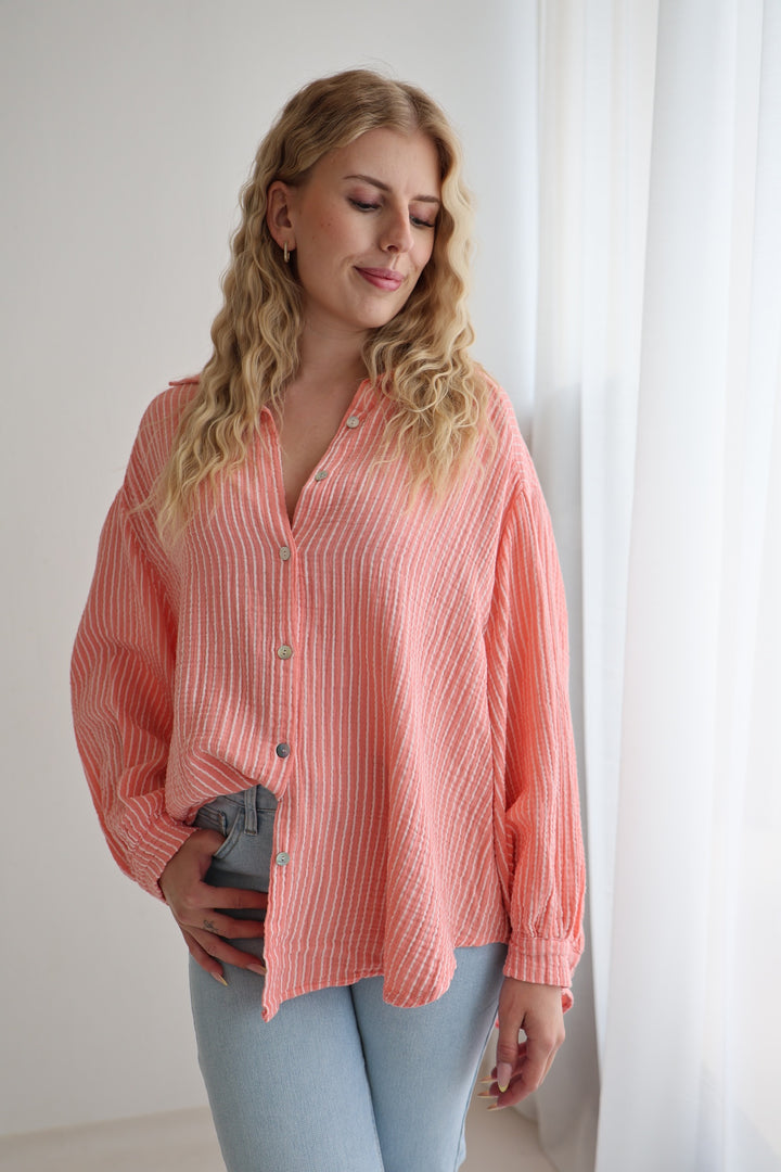 Kurzes Blusenhemd aus Musselin Narrow Stripes