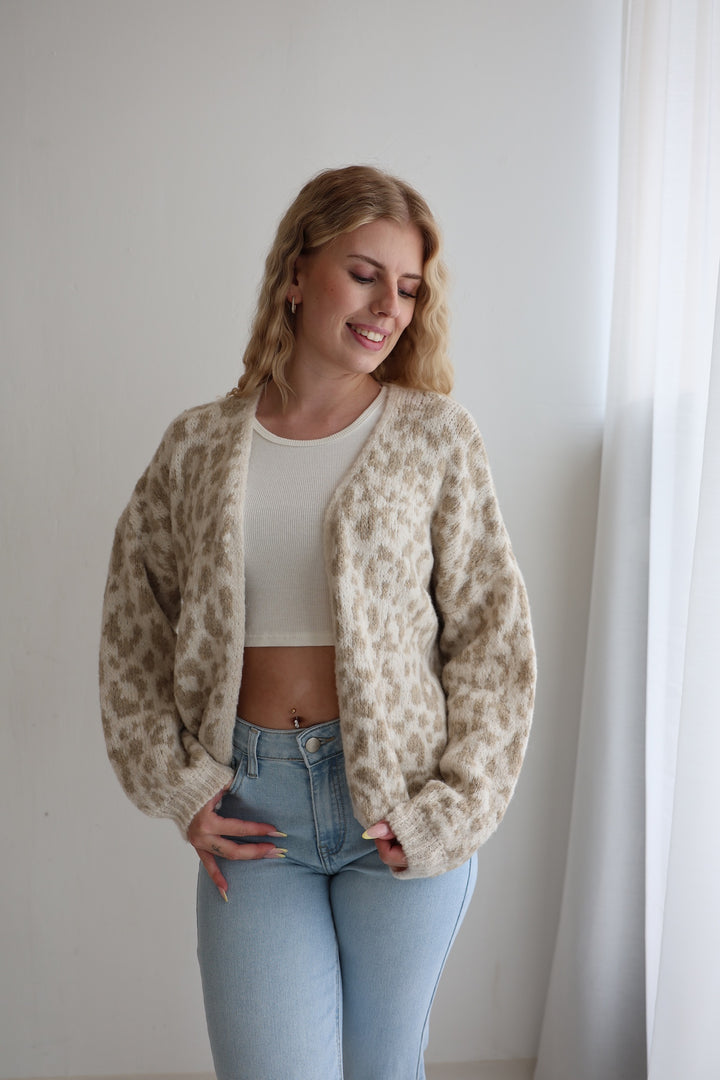 Offener Cardigan mit Leoprint
