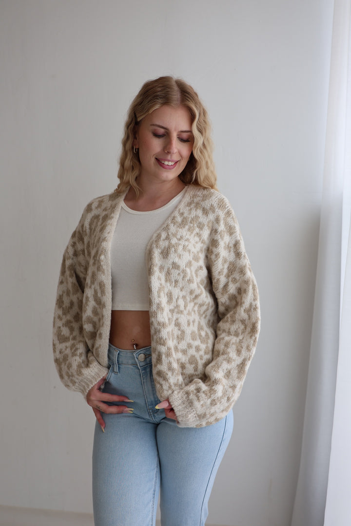 Offener Cardigan mit Leoprint