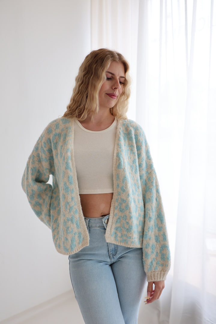 Offener Cardigan mit Leoprint