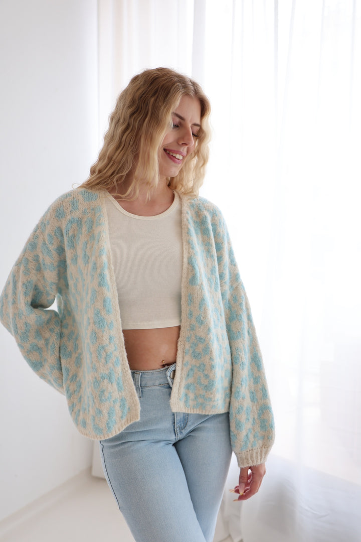 Offener Cardigan mit Leoprint