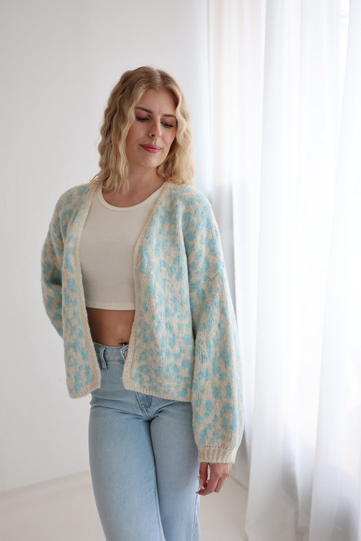 Offener Cardigan mit Leoprint