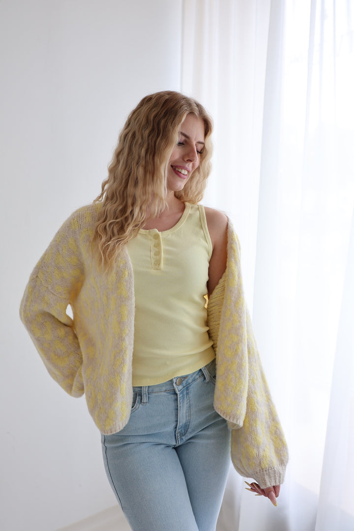 Offener Cardigan mit Leoprint