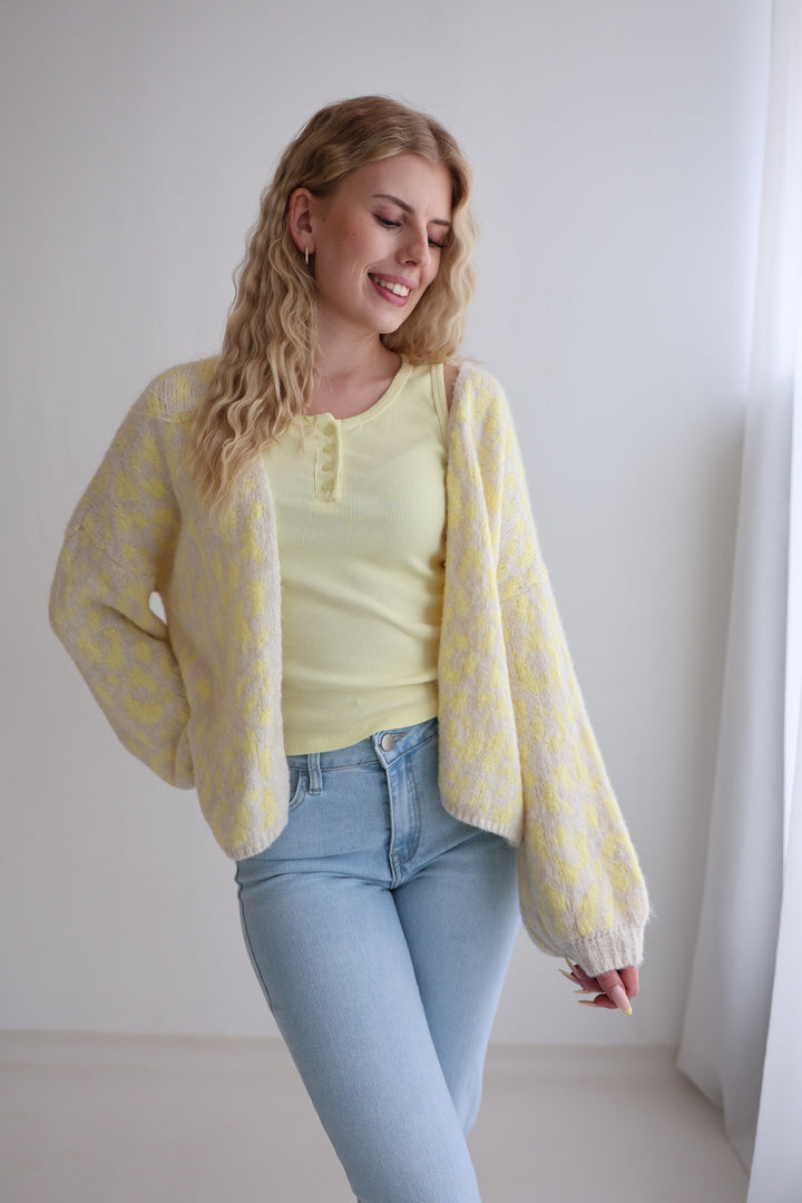 Offener Cardigan mit Leoprint