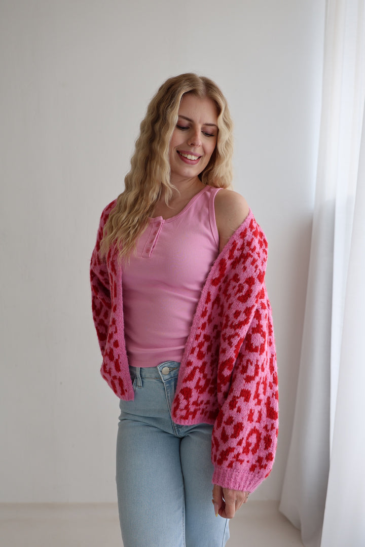 Offener Cardigan mit Leoprint