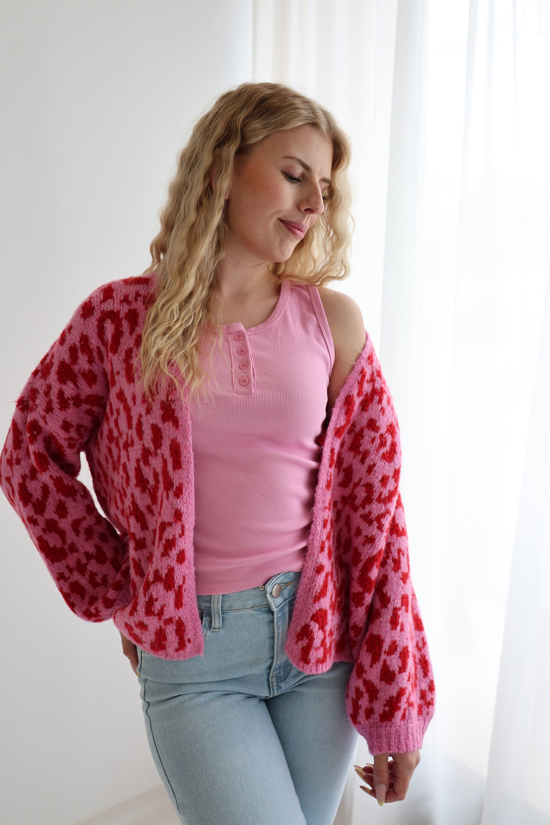 Offener Cardigan mit Leoprint