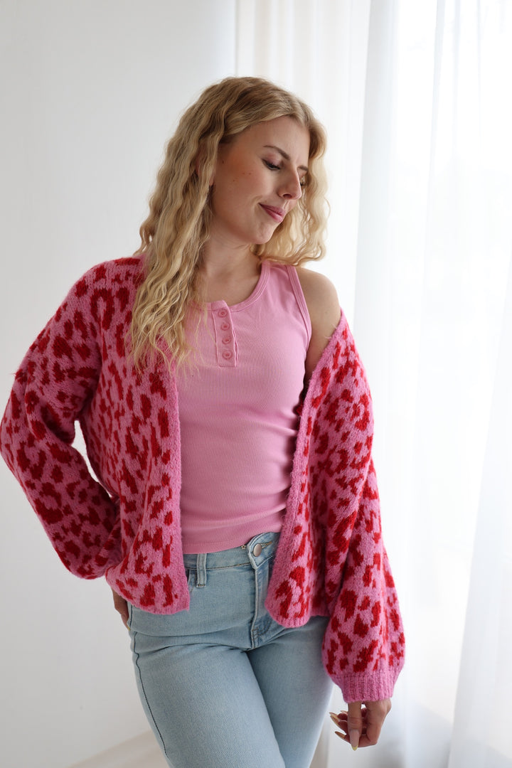 Offener Cardigan mit Leoprint