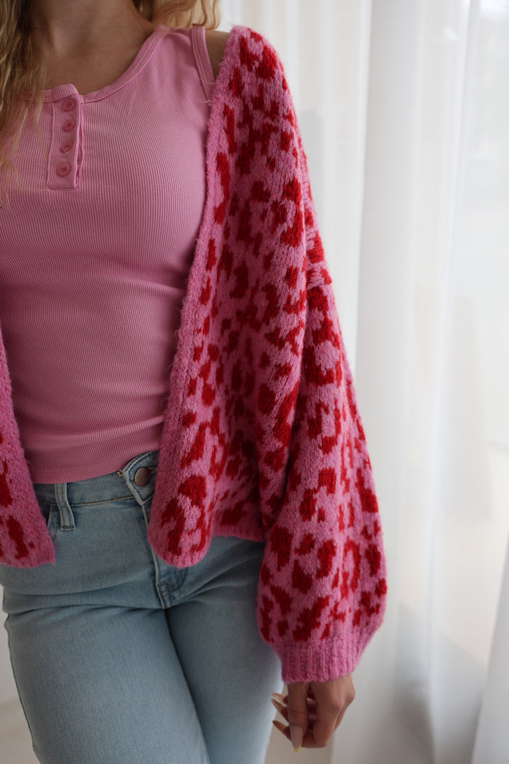 Offener Cardigan mit Leoprint