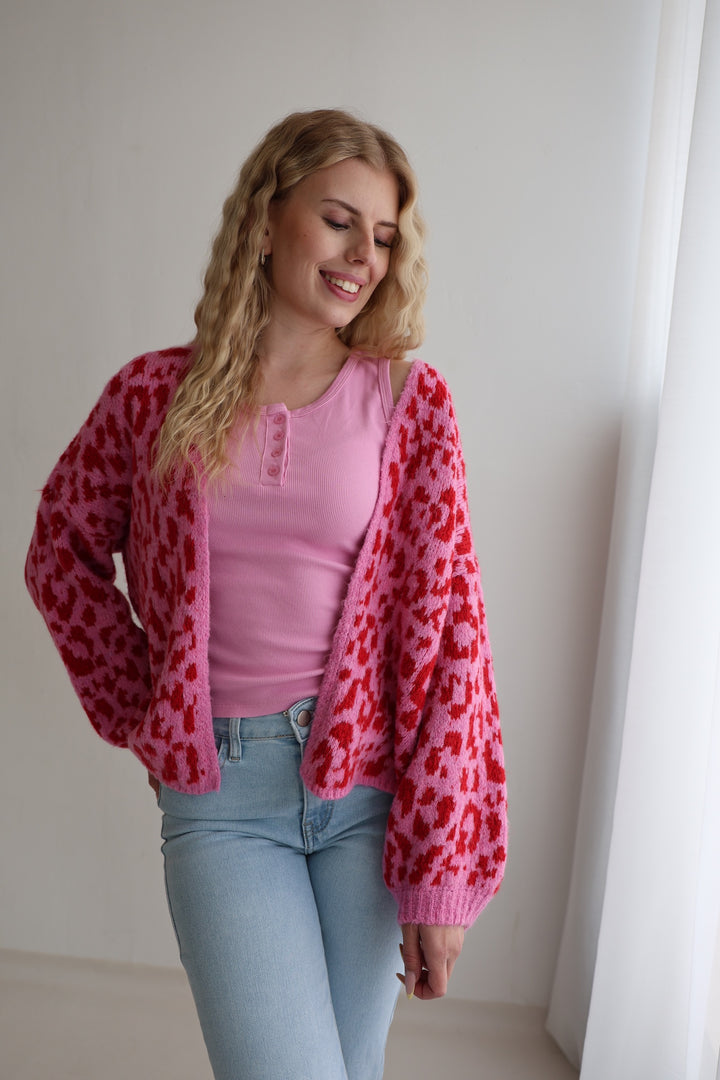 Offener Cardigan mit Leoprint