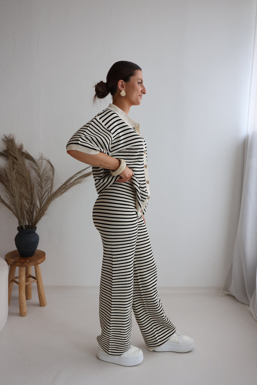 Gestreifte Hose mit Lochstrickmuster Cool Fit