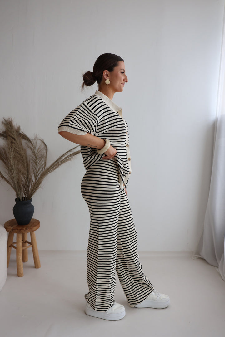 Gestreifte Hose mit Lochstrickmuster Cool Fit