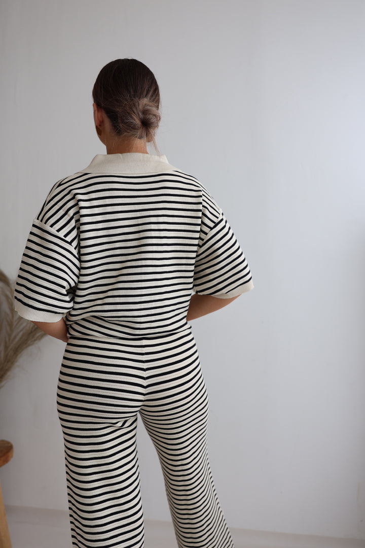 Gestreifte Hose mit Lochstrickmuster Cool Fit