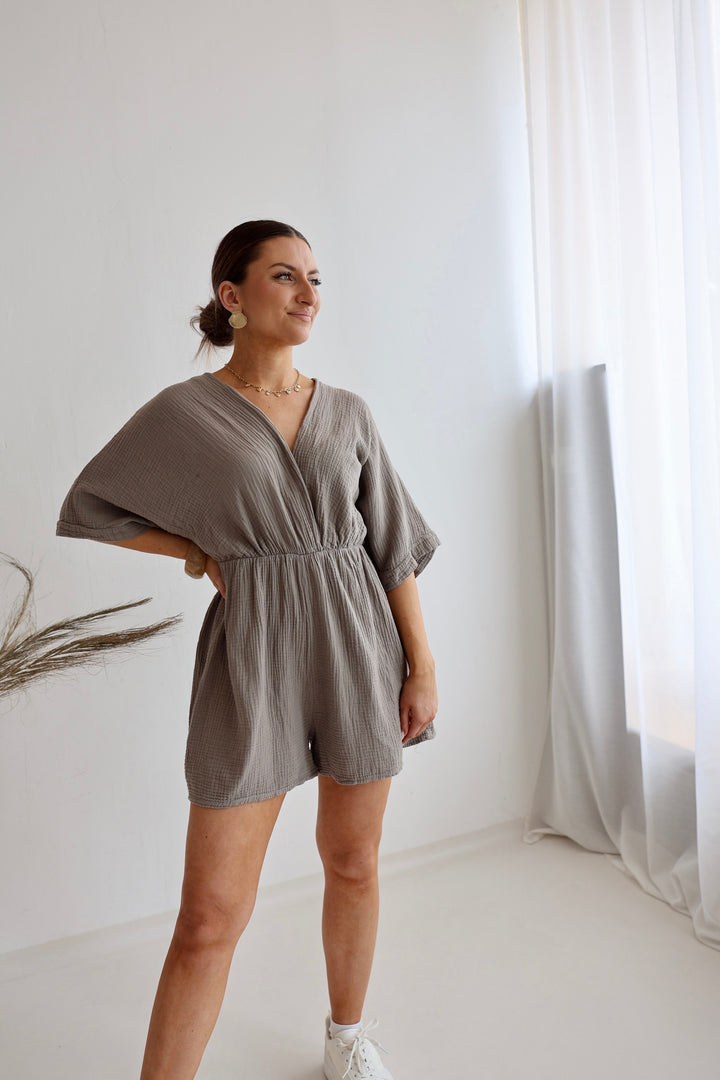 Musselin-Jumpsuit mit V-Ausschnitt Mara