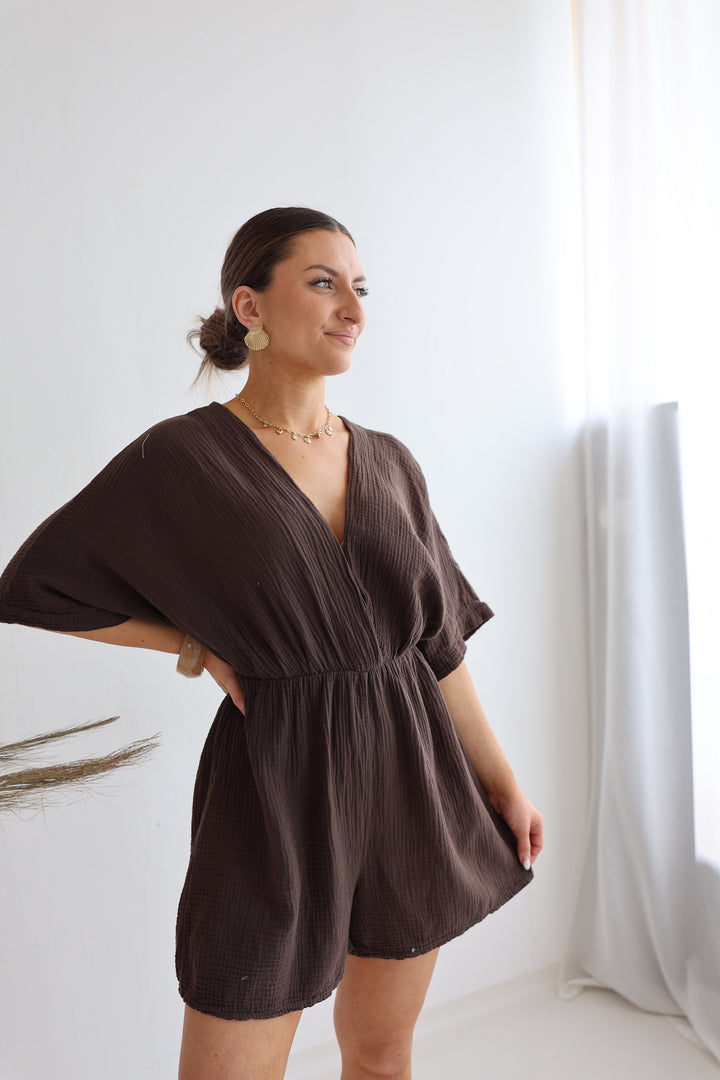 Musselin-Jumpsuit mit V-Ausschnitt Mara